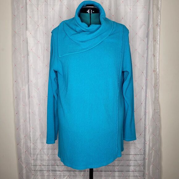 Soft Surroundings Enamel Blue Playa Pullover Long Sleeve Cowl‎ Neck Top Size XL - Picture 1 of 7